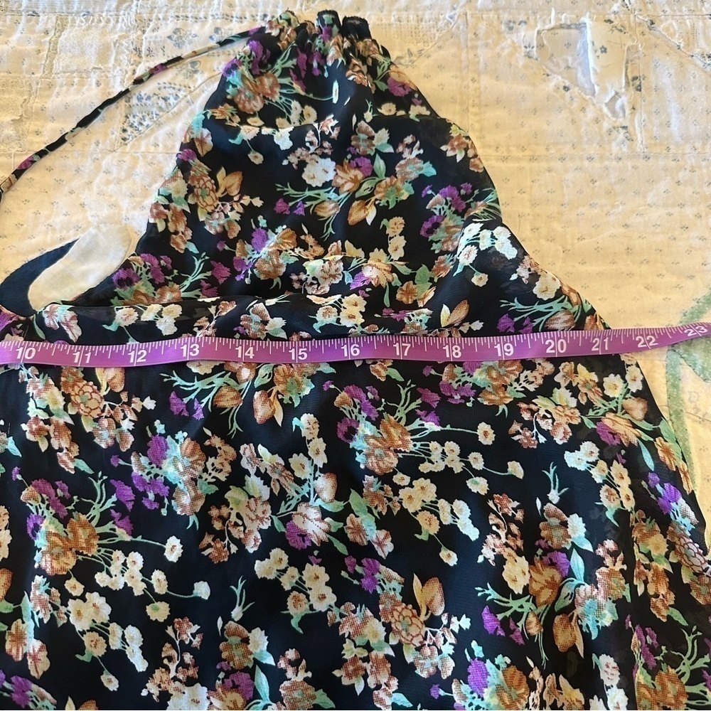 For Love And Lemons floral mini dress tunic halter spaghetti strap adjustable XS - Picture 9 of 11